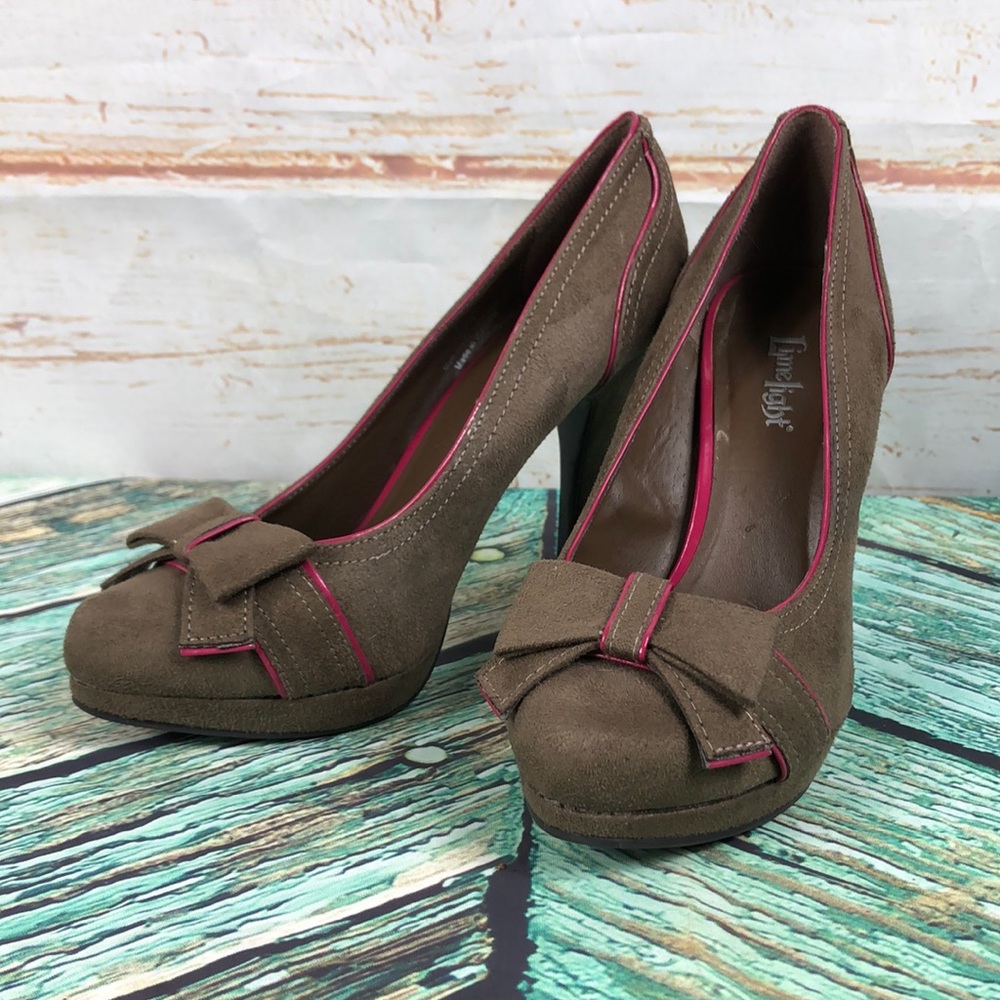 H5 - Brown/Tan & Pink Limelight Stiletto Heel With Bow - 6 1/2